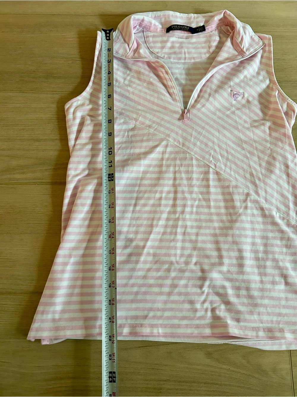 Polo Golf Ralph Lauren Women's Pink Striped Sleeveless 1/4 Zip Collared Shirt - Picture 3 of 9